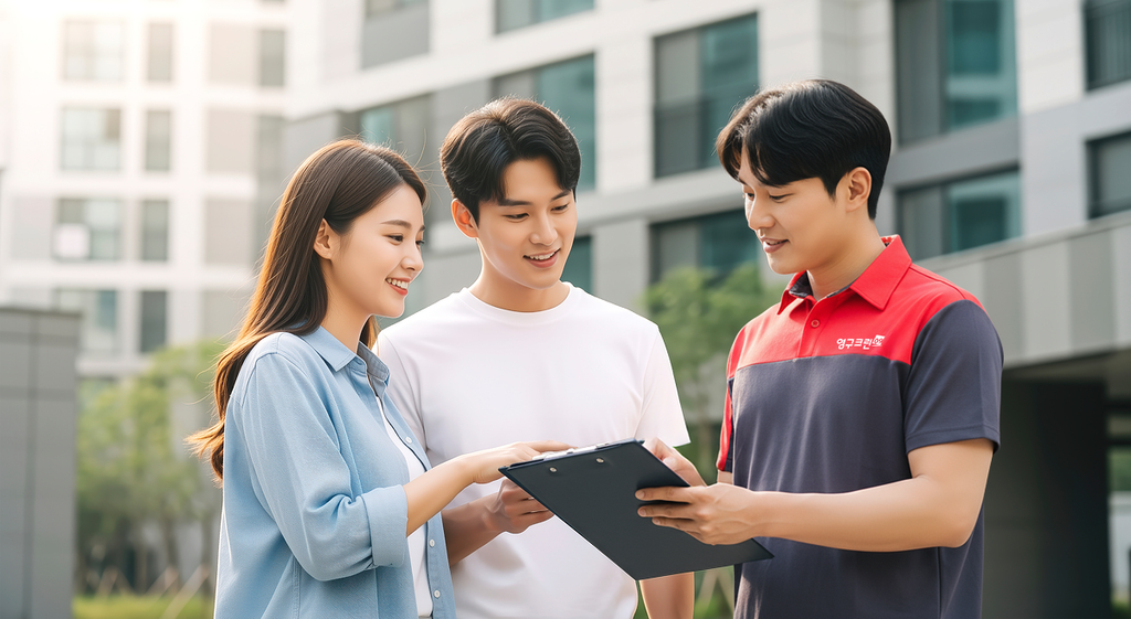 영구이사 직원이 고객에게 포장이사 비교견적 내용을 설명하는 모습